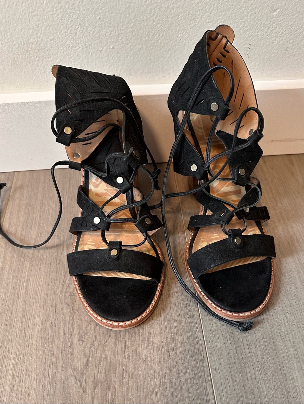 Dolce Vita Black Lace-Up Gladiator Sandals